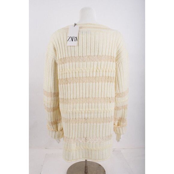Zara Womens Combination Pointelle Sweater Lace L Off-White Ecru 4331/130 NWT - Picture 5 of 6